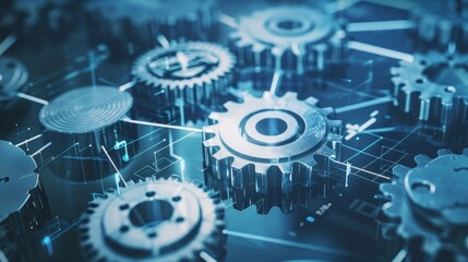 Interconnected gears representing healthcare processes optimized by AI technology