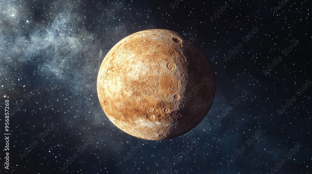Poster watercolor illustration of planet mercury in a 3d cartoon rendering