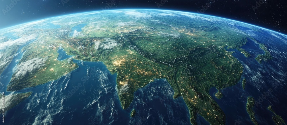Poster 3d rendering of planet earth and korea viewed from space in a cartoon style