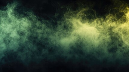 Fototapeta premium Abstract blur of green and yellow fog mist or smog swirling on a black background in this 3D cartoon rendering Beautifully swirling smoke creates a mockup background suitable for logos and busines