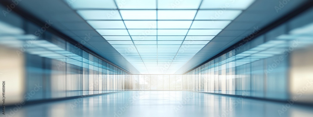 Poster defocused 3d rendering of glasses ceiling within a building