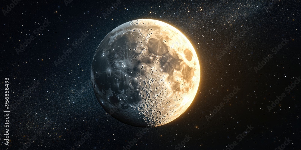 Aufkleber 3d cartoon rendering of a waxing gibbous moon with a subtle golden hue seen on a dark autumn night i