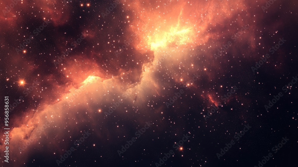 Poster Illustration of a deep space star field with a universe filled with gas and distant stars in a 3D cartoon rendering
