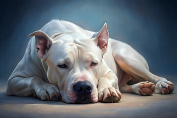 Obraz premium Illustration of Digital Painting of Dogo Argentino is sleeping, full body