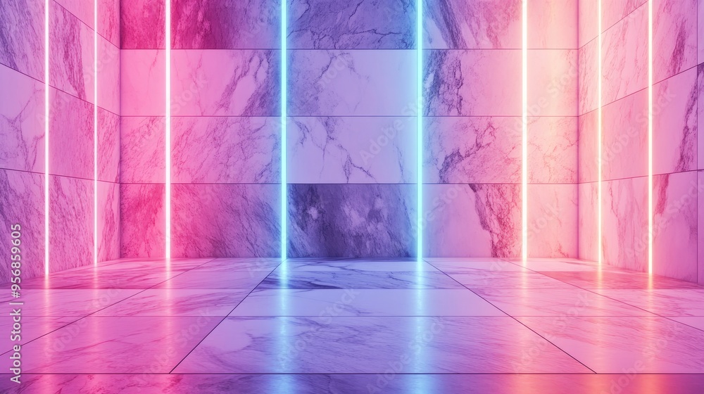 Aufkleber 3d rendering of a marble tile wall and floor creating a perspective space