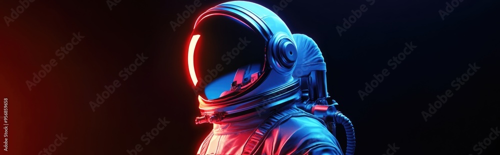 Poster astronaut in space suit rendered in 3d cartoon style against a black background