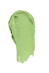 Swatch texture of green cream cray kaolin cosmetic mask for face and body on a white isolated background. Copy space