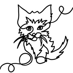 Kitten graphics object one line . hand drawing. Not AI, Vector illustration.