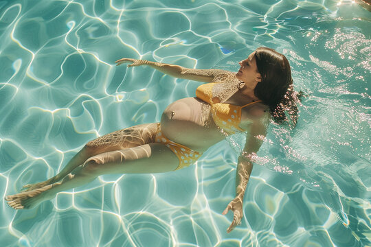 A pregnant woman goes swimming - Powered by Adobe