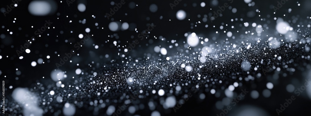 Aufkleber freeze motion of white particles on black background in a 3d cartoon rendering