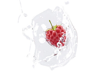 Raspberry falling in water splash mockup, depth of field