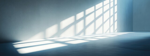 Obraz premium 3D rendering of illuminated lines created by sunlight and shadows streaming from a window onto a light wall