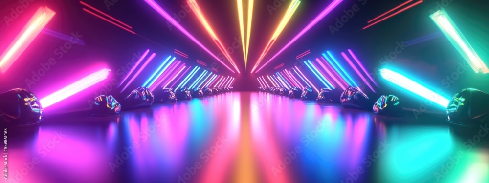 Poster 3d rendering of vibrant laser colors in a disco setting