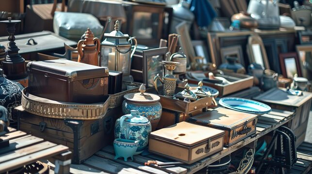 thrifty treasures secondhand objects at flea market sustainable lifestyle photo