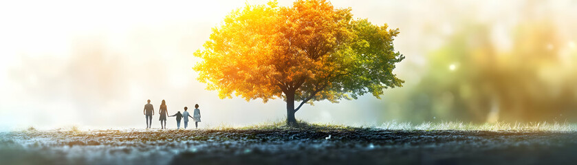 Holographic Family Tree with Glowing Heritage Symbol concept as A sleek copy space photo showcasing a holographic interracial family tree with a glowing heritage symbol representing the rich history a