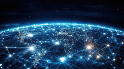 Fototapeta premium A global network of light connections linking individuals, representing the power of technology in uniting the world.