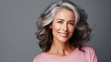 Smiling beautiful mature business woman standing isolated on white background. Neural network ai generated art