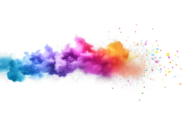 Cute Confetti Cloud colored powder exploding in a cloud of whimsy on a white backdrop.