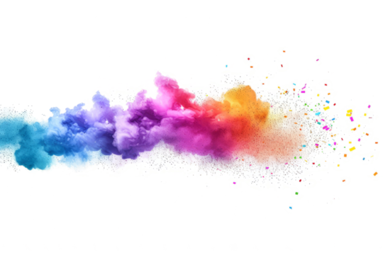 Cute Confetti Cloud colored powder exploding in a cloud of whimsy on a white backdrop.