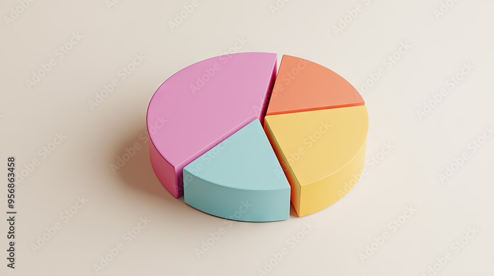 Poster detailed view of a 3d pie chart with segment labels and percentage values, set against a neutral bac