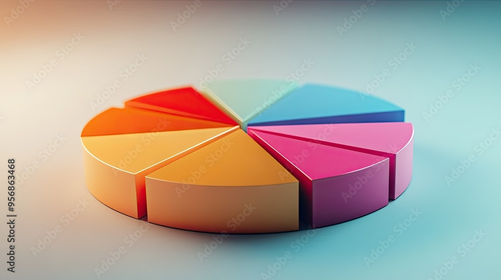 Poster detailed view of a 3d pie chart with segment labels and percentage values, set against a neutral bac