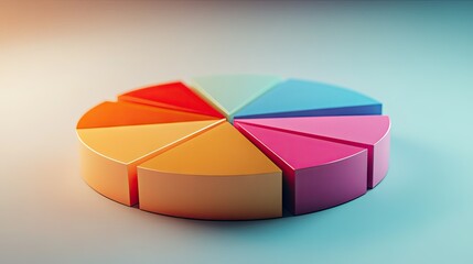 Obraz premium Detailed view of a 3D pie chart with segment labels and percentage values, set against a neutral backdrop to highlight the chart's design and data accuracy.