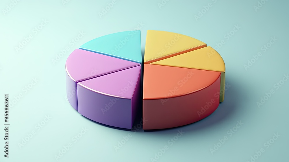 Poster detailed view of a 3d pie chart with segment labels and percentage values, set against a neutral bac