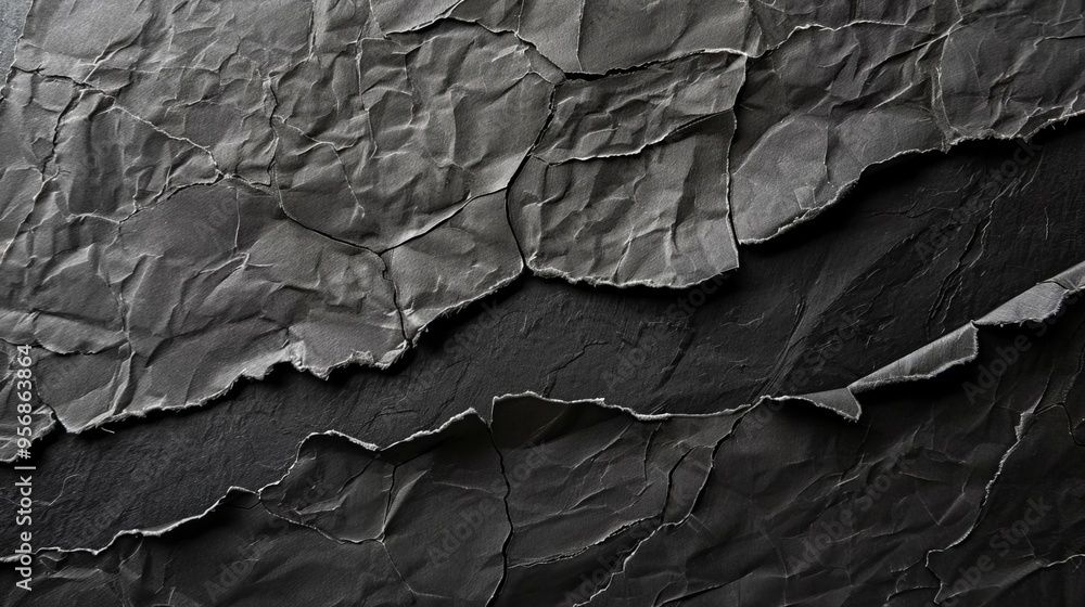Aufkleber torn black paper fragment on contrasting background abstract textured graphic design element