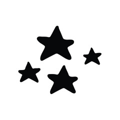 A black and white icon featuring a cluster of stars in various sizes, arranged in a whimsical, playful pattern.