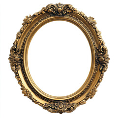 Empty gold ornate picture frame with white background
