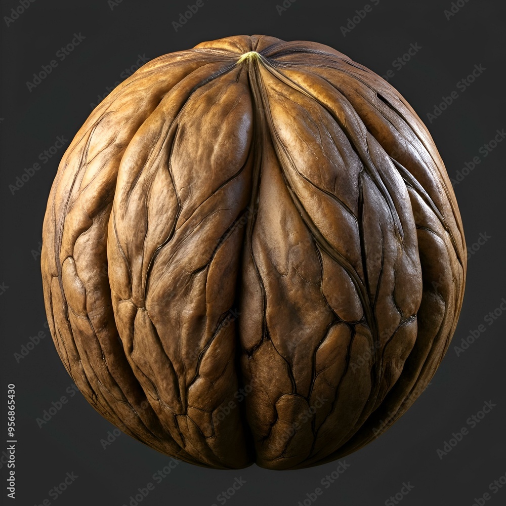 Aufkleber a close up of a whole walnut shell with intricate details and a rustic brown color.
