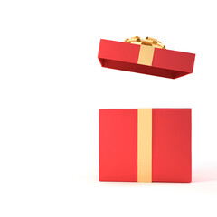 Surprise open red gift box isolated on white background with copy space, 3D rendering.