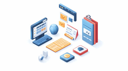 Fototapeta premium Isolated Learning Management System Icons concept as A set of isolated vector icons representing elements of a Learning Management System (LMS) such as a calendar and checklist on a white background. 
