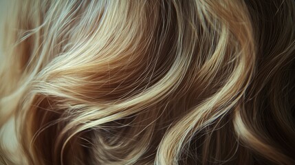 Naklejka premium Detailed view of a woman hair with soft, natural highlights, styled in a simple yet elegant manner, capturing the light and texture of her hair.