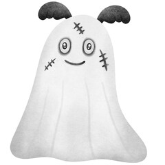 The little ghost floats with horns.