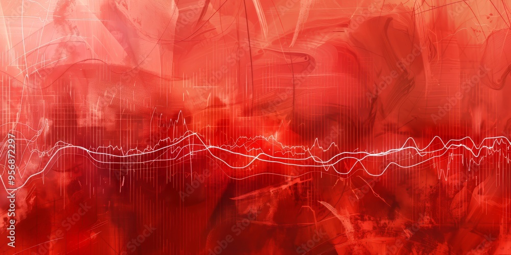 Poster abstract background with heartbeat graph and textured lines, red shades.