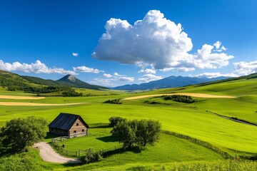 Countryside scenery, rustic barns, golden fields capture the charm of rural life
