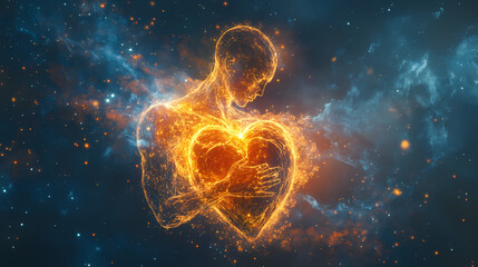 Soul home is our heart , concept, esoteric heart connects soul, emotions and body, deep mystical feelings, universe, spiritual love. generative ai. Mystic. Illustration