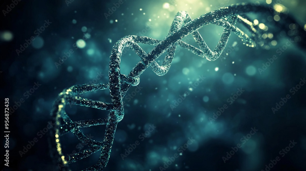 Aufkleber a 3d rendering of a dna double helix. the helix is composed of black beads and appears to be glowing
