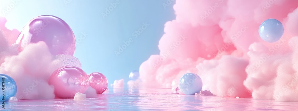 Poster Abstract 3D space featuring a soft cotton candy color backdrop ideal for showcasing products Minimalistic design for display purposes 3D rendering illustration