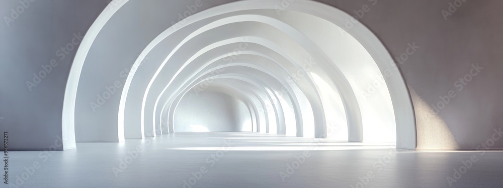 Poster abstract architectural background featuring an arched interior rendered in 3d