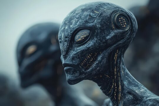 Close-up of an Alien's Face with Digital Circuitry