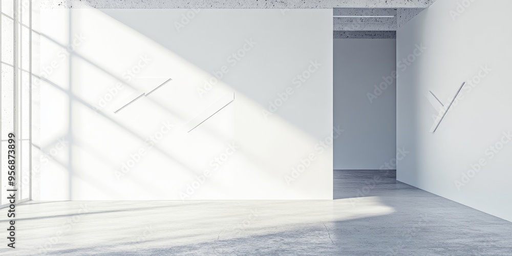 Poster Corners installation in a minimalist white studio Forward arrows in 3D rendering