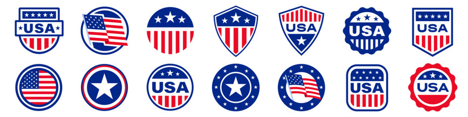 USA sticker set. American insignia collection. Flat style.