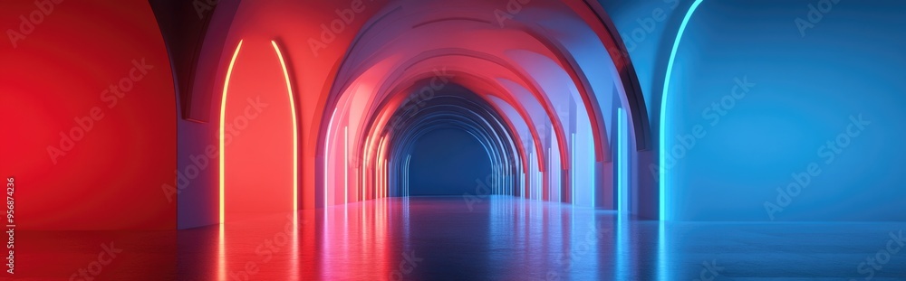 Poster Interior architecture background featuring an empty arched passage in 3D render