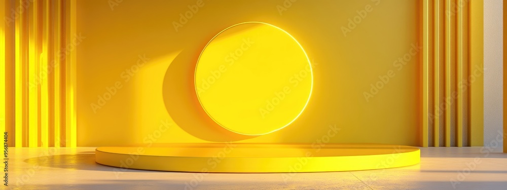 Poster minimal design scene featuring a yellow podium 3d rendering