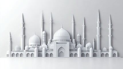 Fototapeta premium Islamic Mosque Rendered in Intricate 3D Paper Cut Design Artwork
