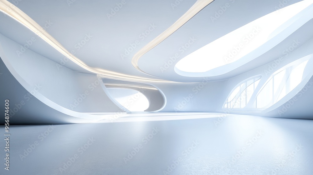 Poster abstract design of modern architecture featuring an empty interior with open space 3d rendering