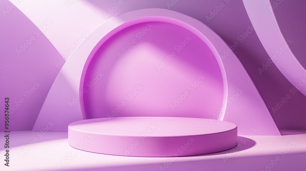 Poster Purple 3D product podium set against an abstract minimal background Geometric pedestal design in violet Studio platform for presentations and marketing displays 3D rendering of a purple podium