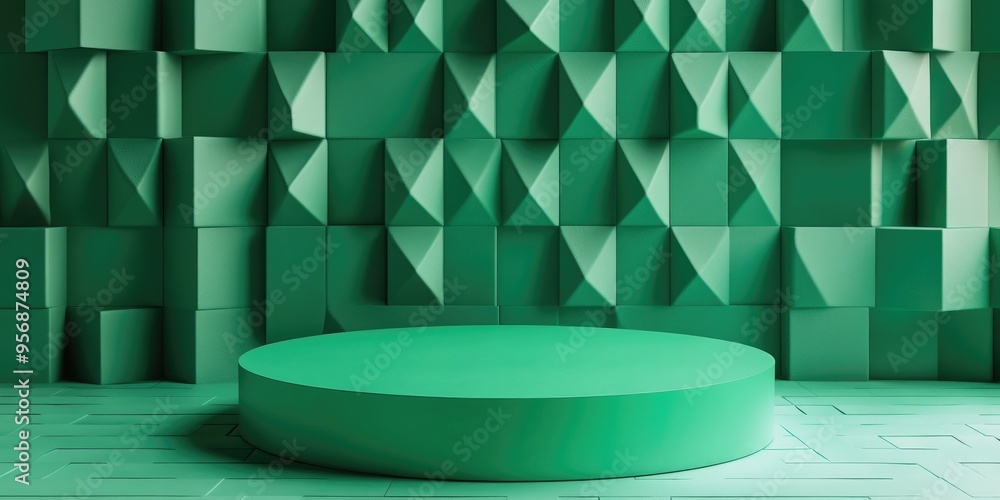 Aufkleber green glossy podium on a patterned backdrop empty round stage mockup for showcasing products abstrac